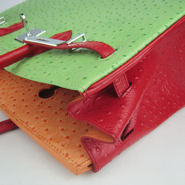 High Quality Fake Hermes Birkin 35CM Ostrich Veins Handbag Red/Orange/Green 6089 - Click Image to Close